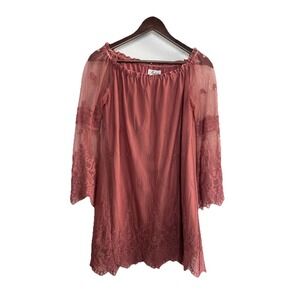 Rustic Women's‎ Muave Fairy Lace Overlay Tunic Off-Shoulder Size M Bell Sleeves